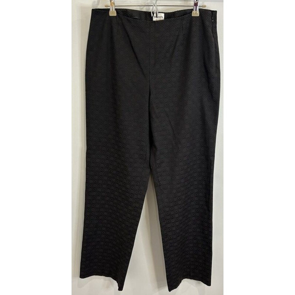 Chicos Black Jacquard Print Flat Front Side Zipper Pants Stretch 2.5 L 14